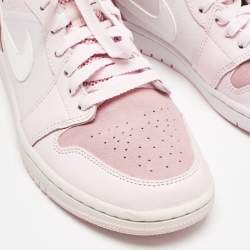Pre Owned Air Jordans Pink/White Leather and Suede Air Jordan 1 Mid Top Sneakers Size 40.5