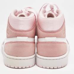 Pre Owned Air Jordans Pink/White Leather and Suede Air Jordan 1 Mid Top Sneakers Size 40.5