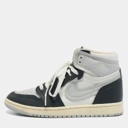 Air Jordans Grey/Black Canvas and Leather Air Jordan 1 High Top Sneakers Size 39