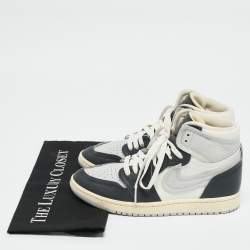 Air Jordans Grey/Black Canvas and Leather Air Jordan 1 High Top Sneakers Size 39