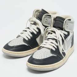 Air Jordans Grey/Black Canvas and Leather Air Jordan 1 High Top Sneakers Size 39