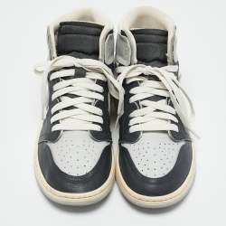 Air Jordans Grey/Black Canvas and Leather Air Jordan 1 High Top Sneakers Size 39