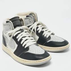 Air Jordans Grey/Black Canvas and Leather Air Jordan 1 High Top Sneakers Size 39