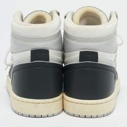 Air Jordans Grey/Black Canvas and Leather Air Jordan 1 High Top Sneakers Size 39