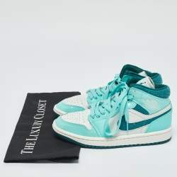 Air Jordans Green/White Leather Jordan Chenille Bleached Turquoise Sneakers Size 35.5