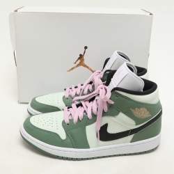 Pre Owned Air Jordans Green Leather Air Jordan 1 Mid Dutch Green High Top Sneakers Size 42