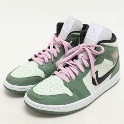 Pre Owned Air Jordans Green Leather Air Jordan 1 Mid Dutch Green High Top Sneakers Size 42