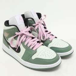 Pre Owned Air Jordans Green Leather Air Jordan 1 Mid Dutch Green High Top Sneakers Size 42