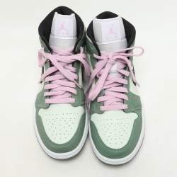 Pre Owned Air Jordans Green Leather Air Jordan 1 Mid Dutch Green High Top Sneakers Size 42