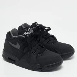 Air Jordans Black Nubuck Leather Air Flight High Top Sneakers Size 37.5