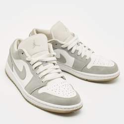 Pre Owned Air Jordans Grey/White Leather Air Jordan 1 SE Lace Up Sneakers Size 40.5