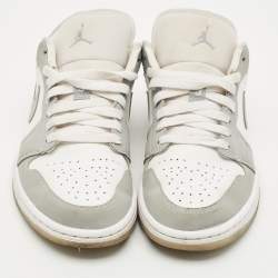 Pre Owned Air Jordans Grey/White Leather Air Jordan 1 SE Lace Up Sneakers Size 40.5