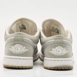 Pre Owned Air Jordans Grey/White Leather Air Jordan 1 SE Lace Up Sneakers Size 40.5