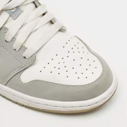 Pre Owned Air Jordans Grey/White Leather Air Jordan 1 SE Lace Up Sneakers Size 40.5