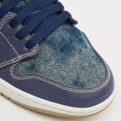 Pre Owned Air Jordans Blue Denim and Durabuck Leather Jordan 1 Low SE Sneakers Size 40.5