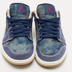Pre Owned Air Jordans Blue Denim and Durabuck Leather Jordan 1 Low SE Sneakers Size 40.5