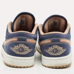 Pre Owned Air Jordans Blue Denim and Durabuck Leather Jordan 1 Low SE Sneakers Size 40.5