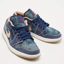 Pre Owned Air Jordans Blue Denim and Durabuck Leather Jordan 1 Low SE Sneakers Size 40.5
