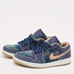 Pre Owned Air Jordans Blue Denim and Durabuck Leather Jordan 1 Low SE Sneakers Size 40.5