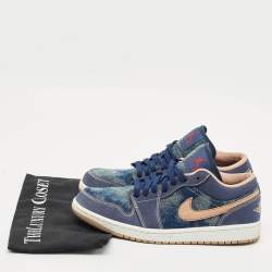 Pre Owned Air Jordans Blue Denim and Durabuck Leather Jordan 1 Low SE Sneakers Size 40.5