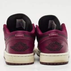 Pre Owned Air Jordans Burgundy/Black Leather Jordan 1 Low Dark Beetroot Black Sneakers Size 40.5