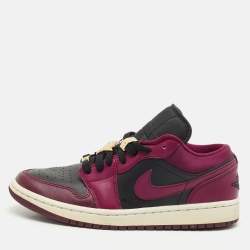 Pre Owned Air Jordans Burgundy/Black Leather Jordan 1 Low Dark Beetroot Black Sneakers Size 40.5