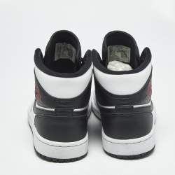 Pre Owned Air Jordans Black/White Leather Jordan 1 Mid Reverse Black Toe Sneakers Size 38.5