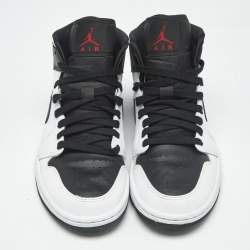 Pre Owned Air Jordans Black/White Leather Jordan 1 Mid Reverse Black Toe Sneakers Size 38.5