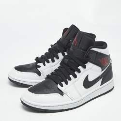 Pre Owned Air Jordans Black/White Leather Jordan 1 Mid Reverse Black Toe Sneakers Size 38.5