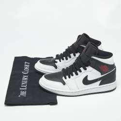 Pre Owned Air Jordans Black/White Leather Jordan 1 Mid Reverse Black Toe Sneakers Size 38.5