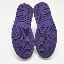 Pre Owned Air Jordans White/Purple Leather Air Jordan 1 High Top Sneakers Size 38.5