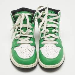 Pre Owned Air Jordans Green/White Leather Jordan 1 Retro High Top Sneakers Size 38