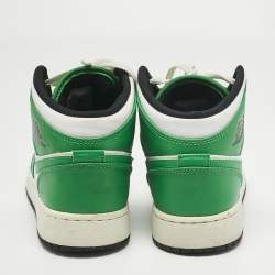 Pre Owned Air Jordans Green/White Leather Jordan 1 Retro High Top Sneakers Size 38
