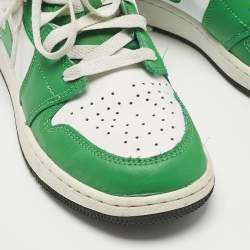 Pre Owned Air Jordans Green/White Leather Jordan 1 Retro High Top Sneakers Size 38