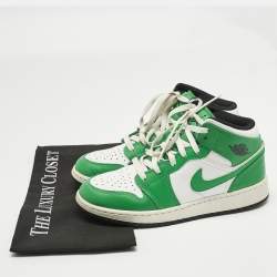 Pre Owned Air Jordans Green/White Leather Jordan 1 Retro High Top Sneakers Size 38