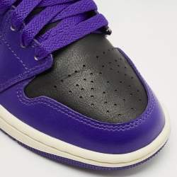 Pre Owned Air Jordans Purple/Black Leather Jordan 1 Mid Sneakers Size 36.5