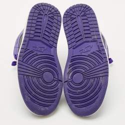 Pre Owned Air Jordans Purple/Black Leather Jordan 1 Mid Sneakers Size 36.5
