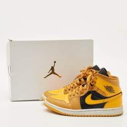 Pre Owned Air Jordans Multicolor Leather Jordan 1 Mid Chutney Taxi Sneakers Size 37.5