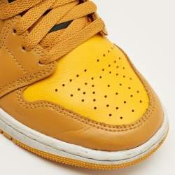 Pre Owned Air Jordans Multicolor Leather Jordan 1 Mid Chutney Taxi Sneakers Size 37.5