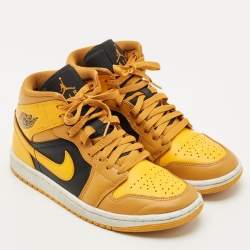 Pre Owned Air Jordans Multicolor Leather Jordan 1 Mid Chutney Taxi Sneakers Size 37.5