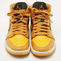 Pre Owned Air Jordans Multicolor Leather Jordan 1 Mid Chutney Taxi Sneakers Size 37.5