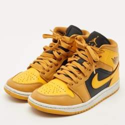 Pre Owned Air Jordans Multicolor Leather Jordan 1 Mid Chutney Taxi Sneakers Size 37.5
