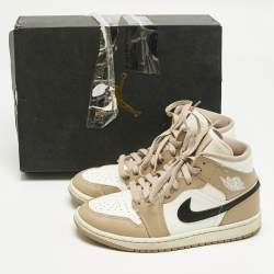 Pre Owned Air Jordans Multicolor Leather Jordan 1 Mid SE Desert Sail Sneakers Size 37.5