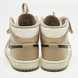 Pre Owned Air Jordans Multicolor Leather Jordan 1 Mid SE Desert Sail Sneakers Size 37.5