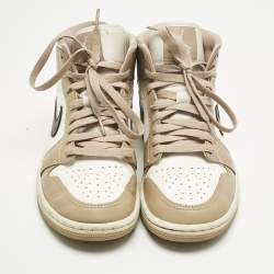 Pre Owned Air Jordans Multicolor Leather Jordan 1 Mid SE Desert Sail Sneakers Size 37.5