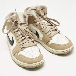 Pre Owned Air Jordans Multicolor Leather Jordan 1 Mid SE Desert Sail Sneakers Size 37.5