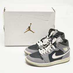 Pre Owned Air Jordans Multicolor Leather Jordan 1 Mid Cement Grey Sneakers Size 37.5