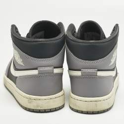 Pre Owned Air Jordans Multicolor Leather Jordan 1 Mid Cement Grey Sneakers Size 37.5