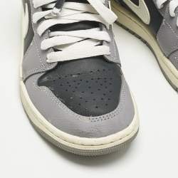 Pre Owned Air Jordans Multicolor Leather Jordan 1 Mid Cement Grey Sneakers Size 37.5