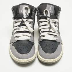 Pre Owned Air Jordans Multicolor Leather Jordan 1 Mid Cement Grey Sneakers Size 37.5